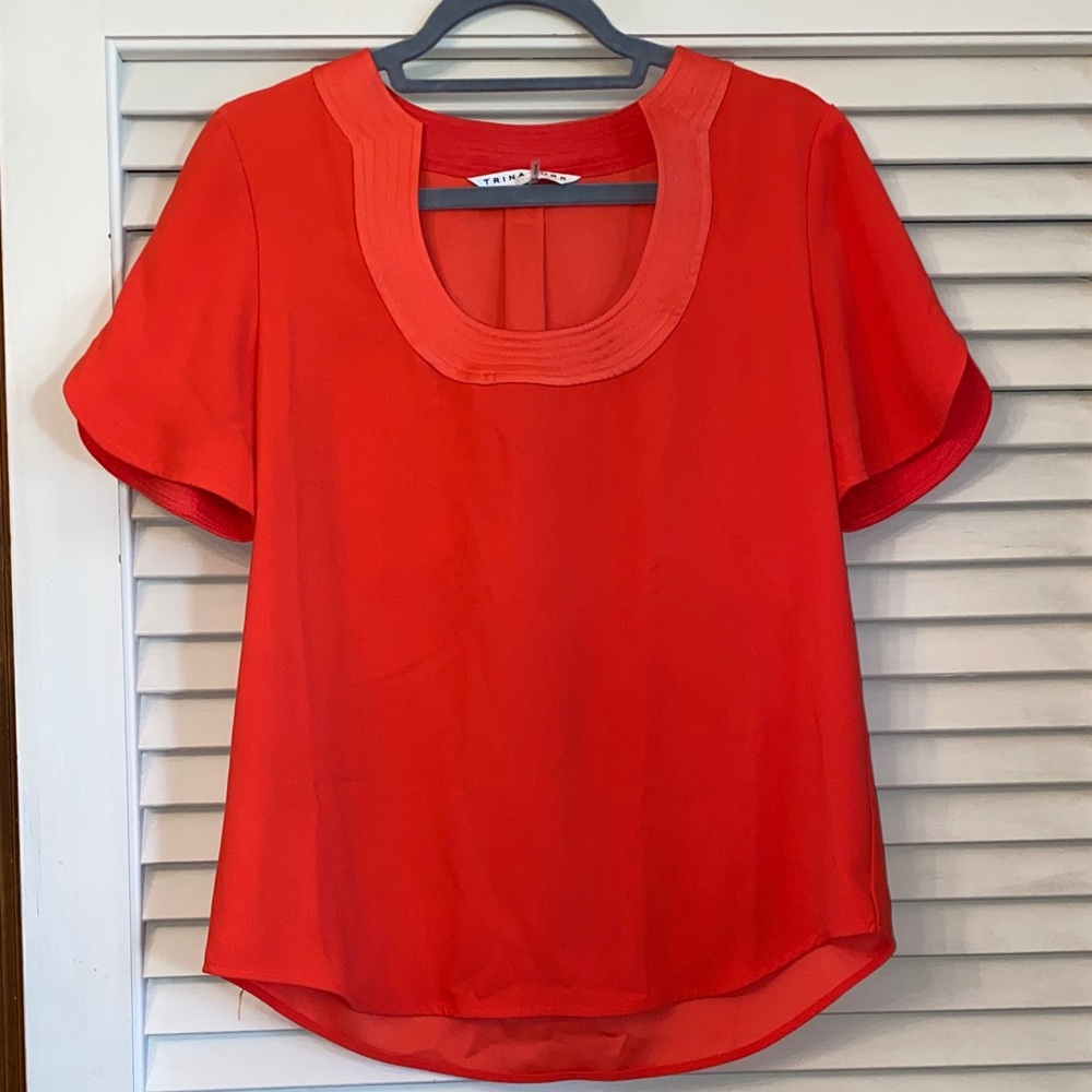 Trina Turk Orange open neck short sleeve blouse XS